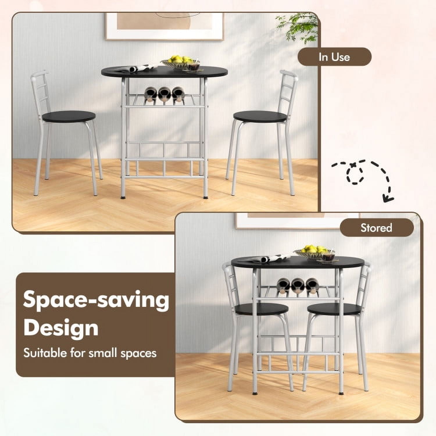 Demi Bonn Dining Set, Dining Table Set, 3 Pcs Home Kitchen Bistro Pub, for Home, Restaurant, Silver