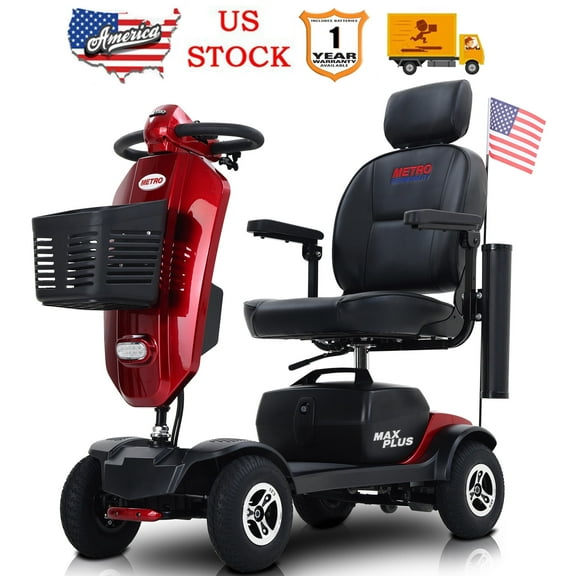 SEGMART Heavy-Duty Four-Wheel Electric Outdoor Scooter with Variable Speed, Cup Holder and USB Port, 16-Mile Range, 300-Pound Weight Capacity, Suitable for Seniors and Adults, Red