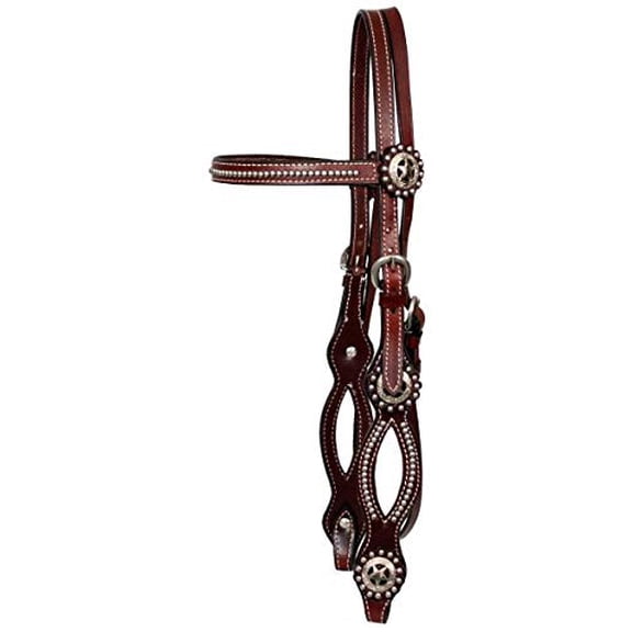 Showman Burgundy Leather Headstall and Reins w/ Texas Star Conchos and Split Cheeks