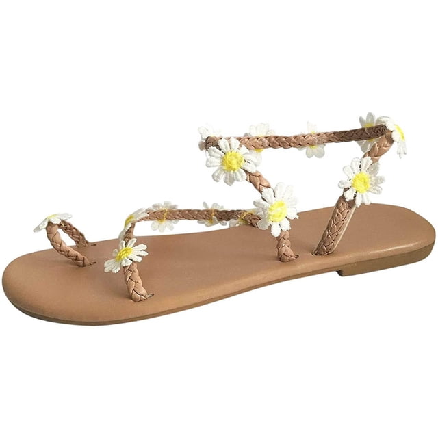 KIHOUT Summer Womens Sandals, Ladies Summer Clip-Toe Shoes Zipper Comfy Sandals Flats Casual Beach Sandals
