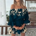 thumbnail image 3 of USSUMA Mini Summer Dresses for Women Casual Bell Sleeve Elastic Waist Short Swing Sundresses Trendy Plus Size Tie-dye Off Shoulder Sun Dress Female Beach Party Vacation, 3 of 5