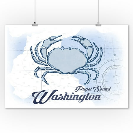 Puget Sound, Washington - Crab - Blue - Coastal Icon - Lantern Press Artwork (9x12 Art Print, Wall Decor Travel (Best Crab Pots For Puget Sound)