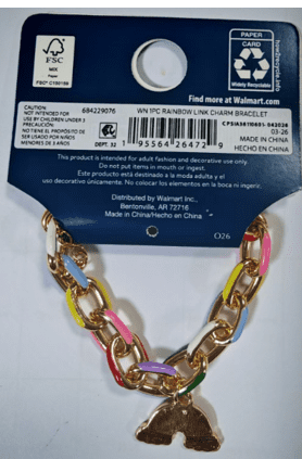 Wonder Nation Girls 1 Piece Rainbow Link Charm Bracelet, Multi