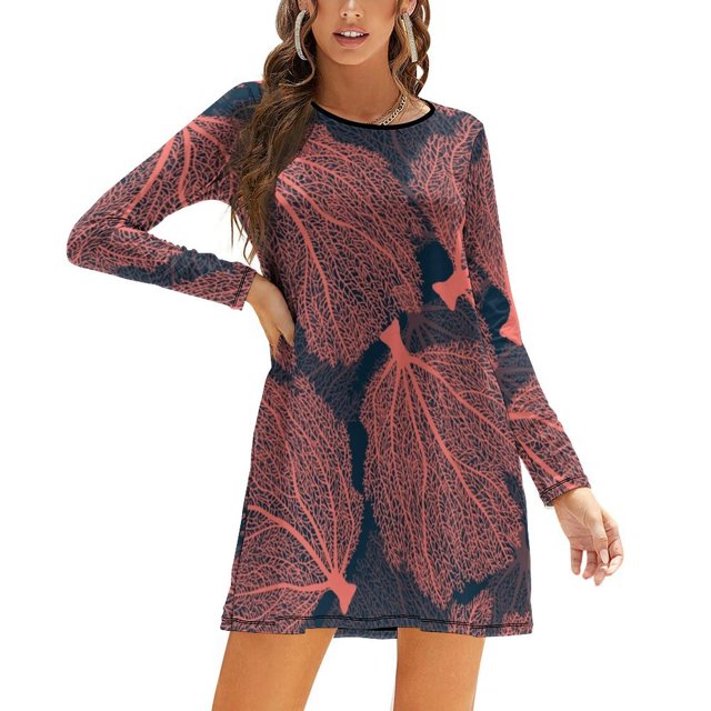 Robe à Encolure Carrée Corail Élégante Imprimée pour Fête à la Plage Bleu Corail Nature Botanique