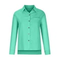 thumbnail image 2 of UHHDNAED Womens Cotton Linen Button Down Shirt 2025 Summer Casual Long Sleeve Solid Color Shirts Loose Work Tops with Pocket - Cyan, 2 of 5