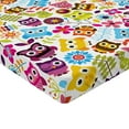 thumbnail image 2 of Ambesonne Cartoon Fitted Sheet 2 Pcs Set, Colorful Owls and Flowers, Queen, White and Multicolor, 2 of 3