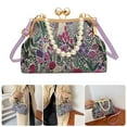 thumbnail image 2 of FENOHREFE Elegant Retro Flower Embroidery Handbag Shoulder Purse Evening Bag with Pearls Chain Decors Crossbody Bag for Women, 2 of 8
