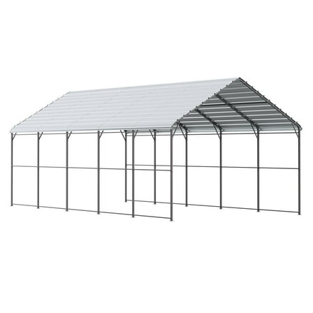13x26FT Metal Carport Heavy Duty Outdoor Car Shelter Garage with Galvanized Steel Roof, Reinforced Frame, and Side PE Tarp, Weatherproof Car Canopy for Cars, Boats, and Equipment Storage
