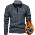 thumbnail image 2 of Lovskoo Mens Quarter Zip Sweater Pullover Solid Color Knitwear Fleece Lined Thick Warm Zipper Stand Collar Blouse Dark Gray, 2 of 4