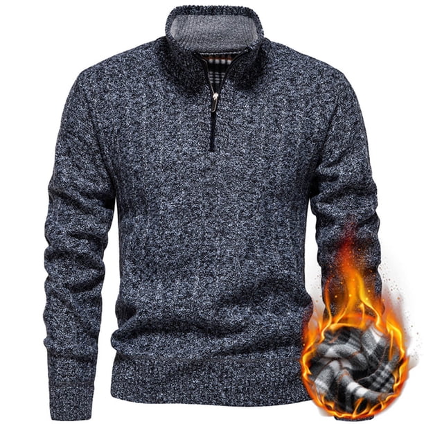 Blusa y camisa de cuello alto de manga larga para hombre, de color liso, con estampado de punto, con intensificación de polar y cremallera, blusa de cuello alto para hombre, blusa de poliéster