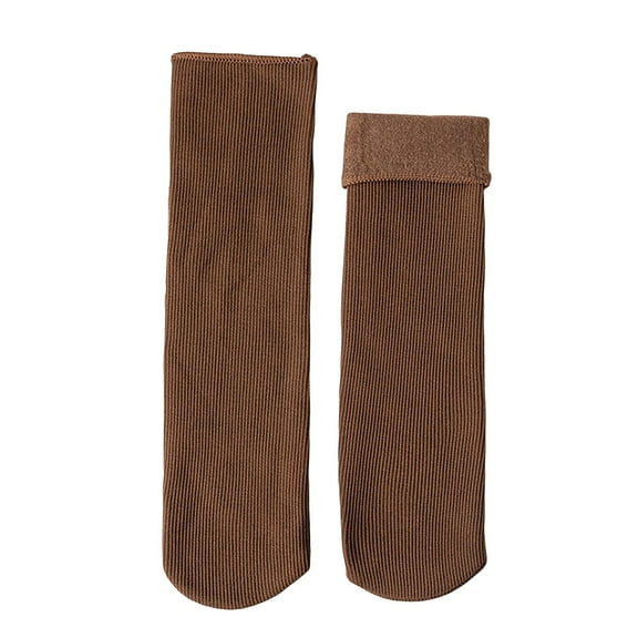 CUZIBR Womens Socks Solid Color Fuzzy Lined Soft Velvet Thermal Crew Socks Winter Warm Stocking Casual Breathable Socks,Coffee,One Size