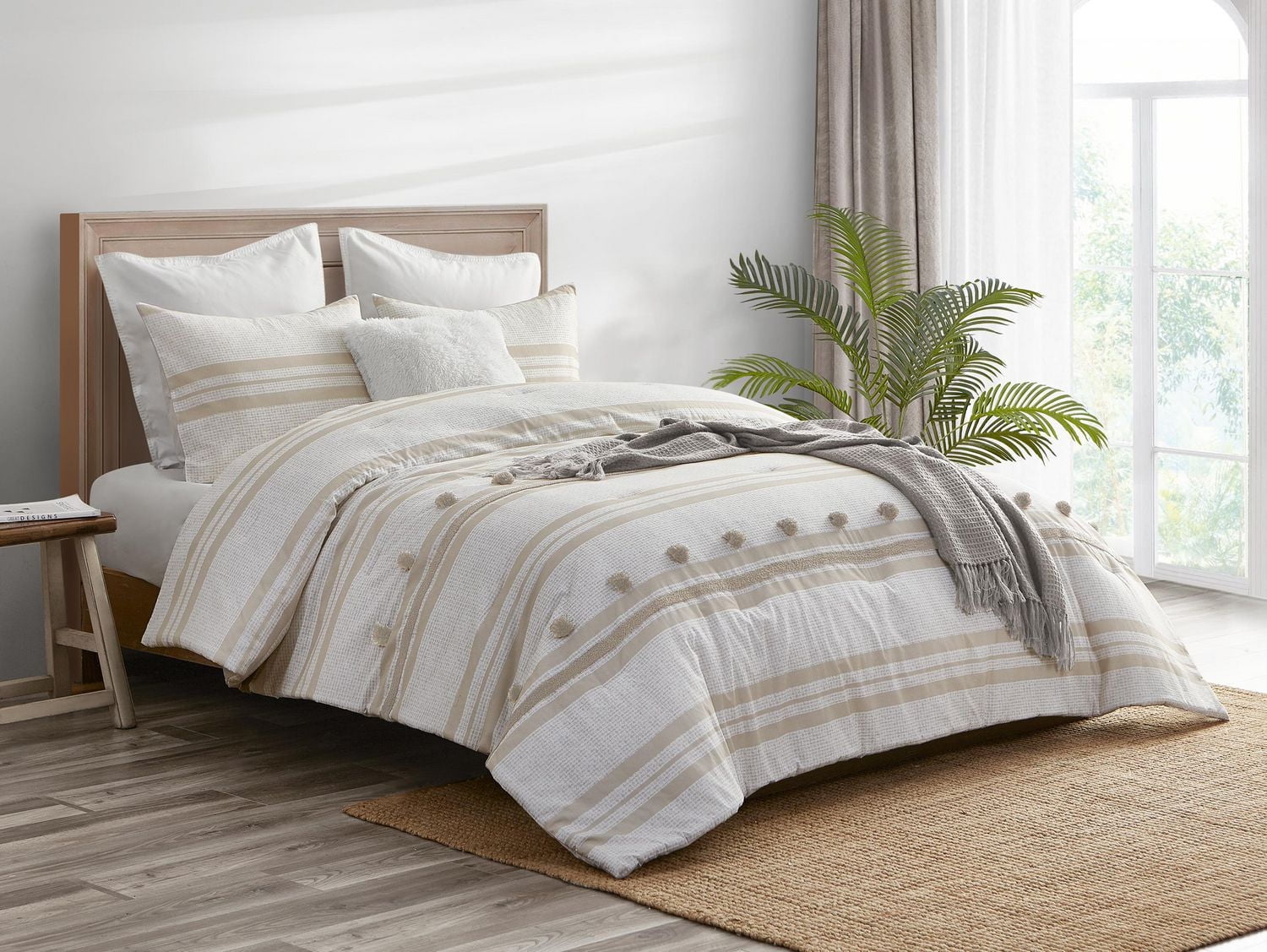 Beco Home Pom Pom Stripe 3 Piece Reversible Comforter Set