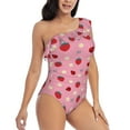 thumbnail image 3 of Easygdp Strawberry and Ladybugs Women's One Shoulder Ruffle Monokini Bathing Suits with Removable Chest Pad, Quick Drying - XX-Large, 3 of 8