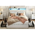 thumbnail image 3 of AENKYO Queen Size Bed Frame with LED Lights, Upholstered Storage Headboard & 4 Drawers, and Built-in Charging Station, Beige, 3 of 10
