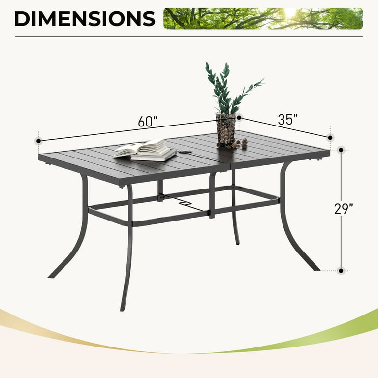 6-Seat Black Metal Outdoor Patio Dining Table with 1.57