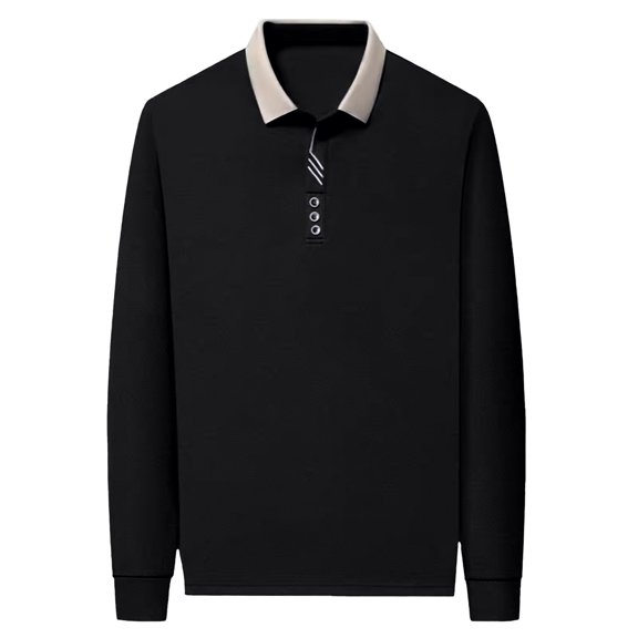 FINALGANG Mens Contrast Collar Long Sleeve Polo Shirt With Button Placket Slim Fit Soft Breathable For Fathers Day Gift Daily Wear Everyday Activities Versatile Top