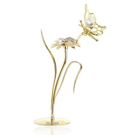 Austrian Crystal Butterfly Flower - Mothers Day Gift Matashi Crystal Beautifully Crafted Butterfly with Flower Table Top Ornament