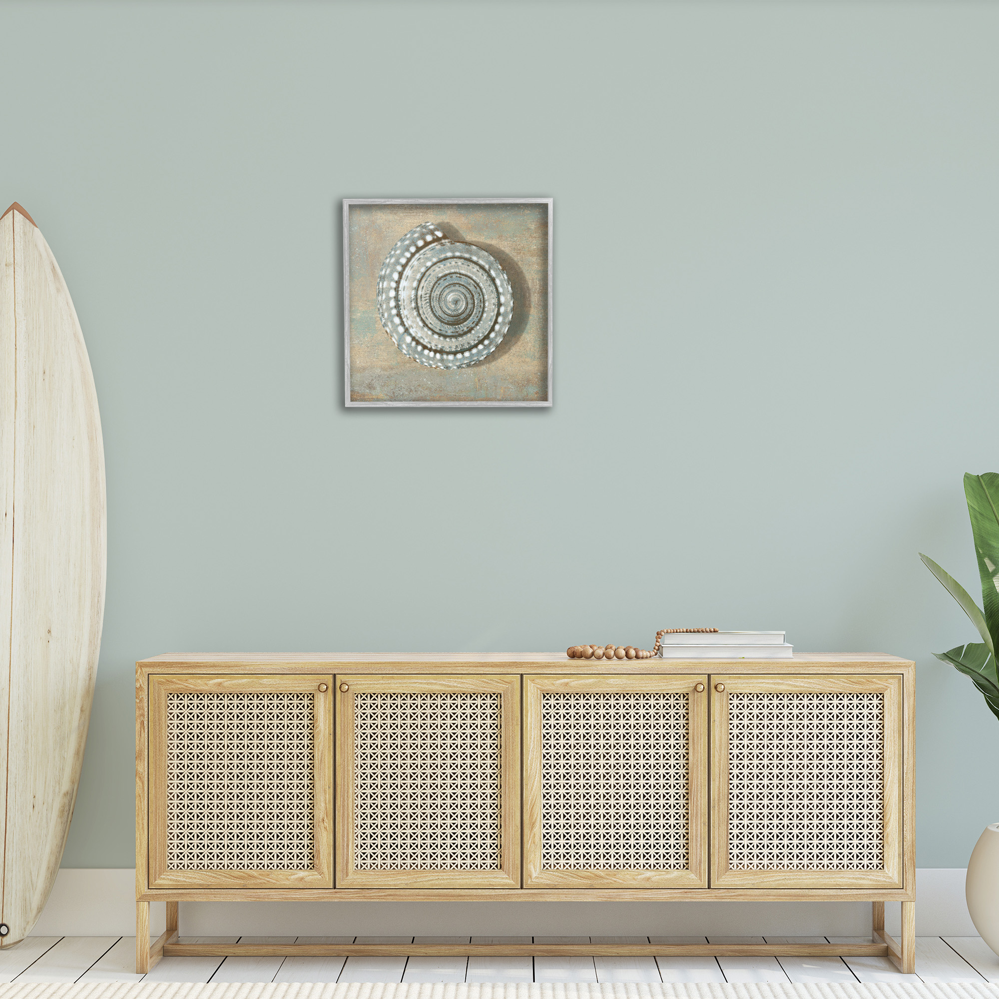 Stupell Industries Spiral Shell Beach Objects Design Nature Painting Gray Framed Art Print Wall Art, 24 x 24