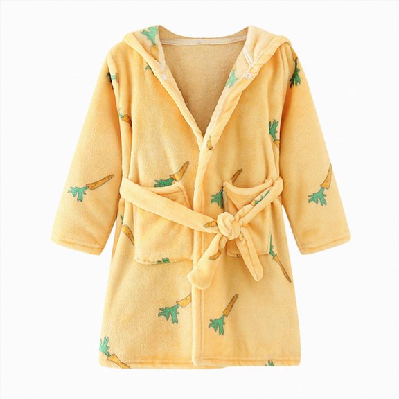 dmqupv Toddler Robe Warm Premium Soft Toddler Bathrobe Toddler Robe with Hood Kids Boys and Girls Robe Yellow,5-6 Years