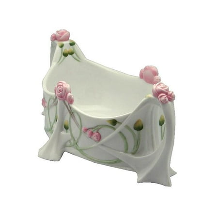 Unicorn Studios AP20315AA White Porcelain Tea Bag Caddy with Roses Stems Leaves