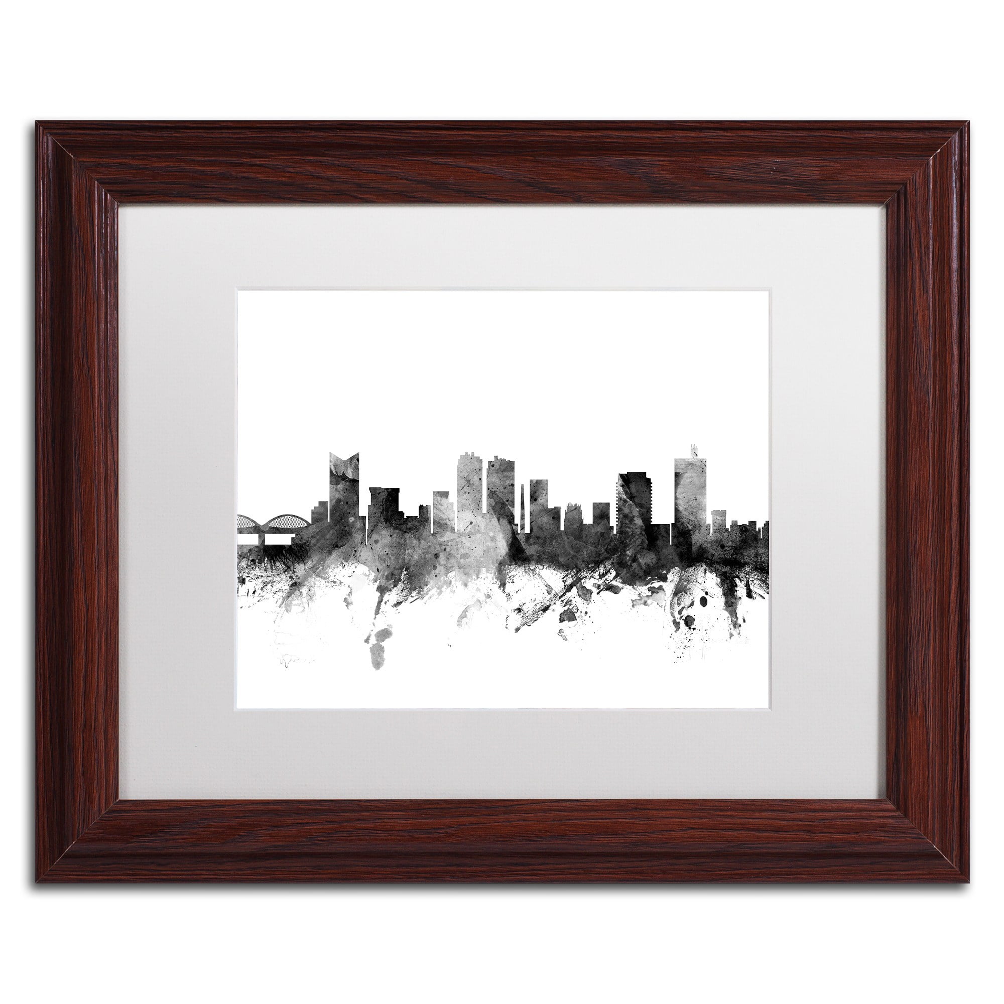 Trademark Fine Art "Fort Worth Texas Skyline B&W" Canvas Art by Michael Tompsett, White Matte, Wood Frame