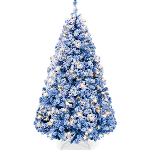 Best Choice Products 4.5ft Pre-Lit Blue Christmas Pine Tree w/ Flocked Branches, 200 Warm-White Lights