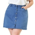 thumbnail image 1 of Unique Bargains Women's Plus Size Denim Mini Button A Line Retro Slit Pocket Skirt, 1 of 6