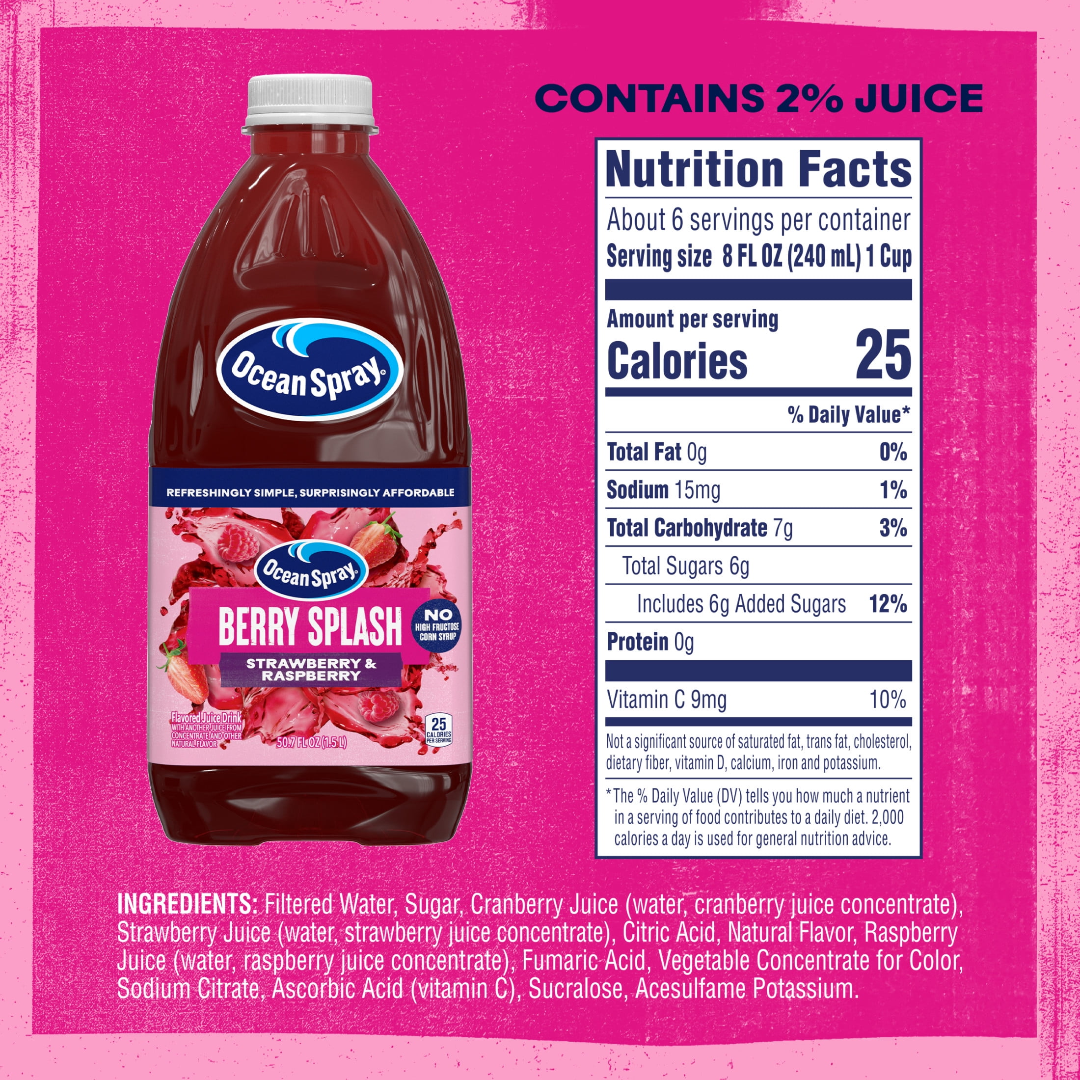 Ocean Spray® Berry Splash – Strawberry & Raspberry 50.7 fl oz Bottle