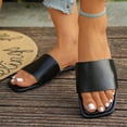 thumbnail image 5 of KIJBLAE Women's Solid Color Square Toe Flat Slides, Wide Width Non Slip Casual Slippers for Beach Pool Summer Black 44, 5 of 9