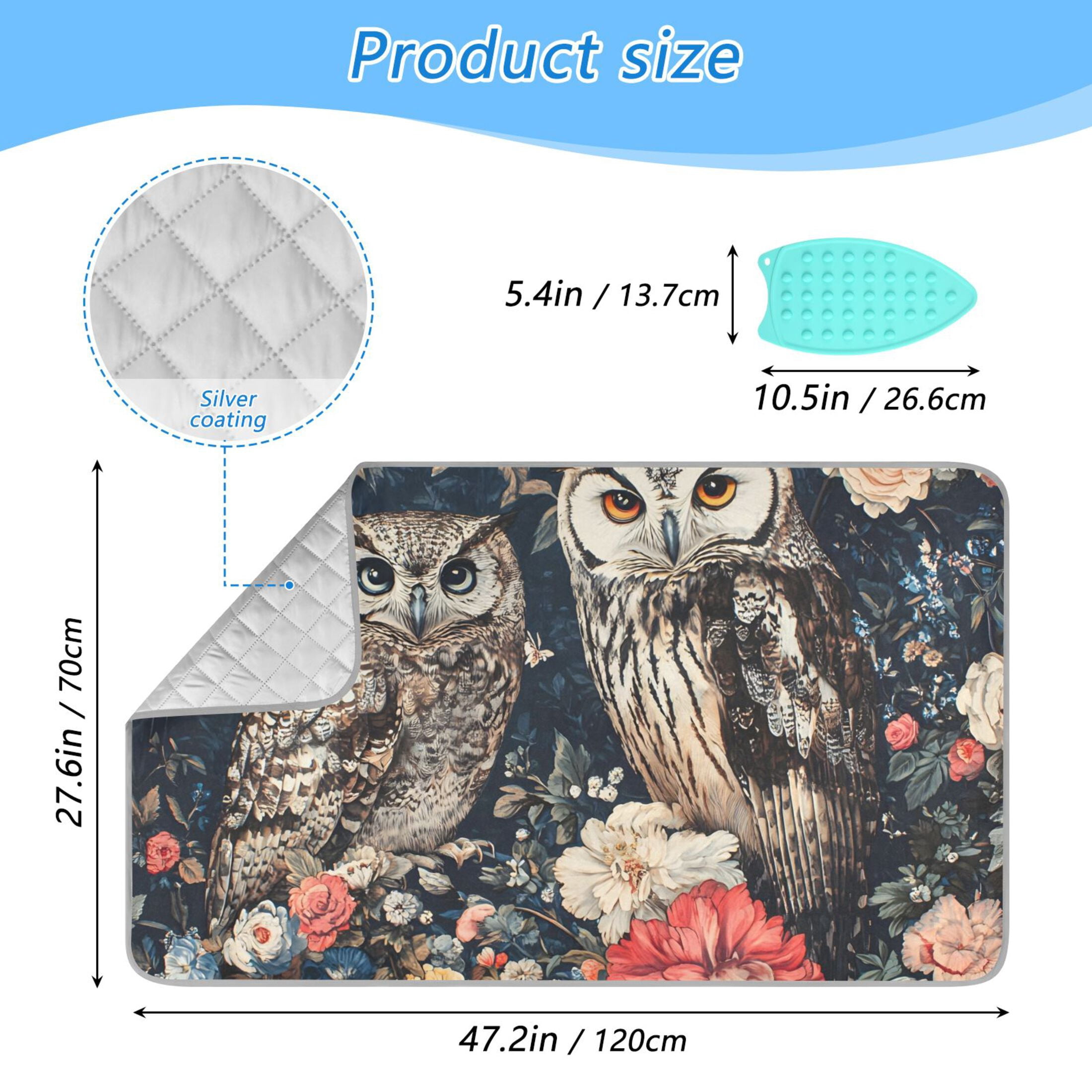 Owls and Flowers Ironing Mat Blanket for Table Top Travel Portable Ironing Board Pad 47.2x27.6 Inch