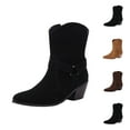 thumbnail image 7 of Xfvqtps Womens Western Ankle Boots British Style Pointed Toe Booties with Metal Buckle Side Zip Wooden Low Heel Fashion Boots Coffee, 7 of 7
