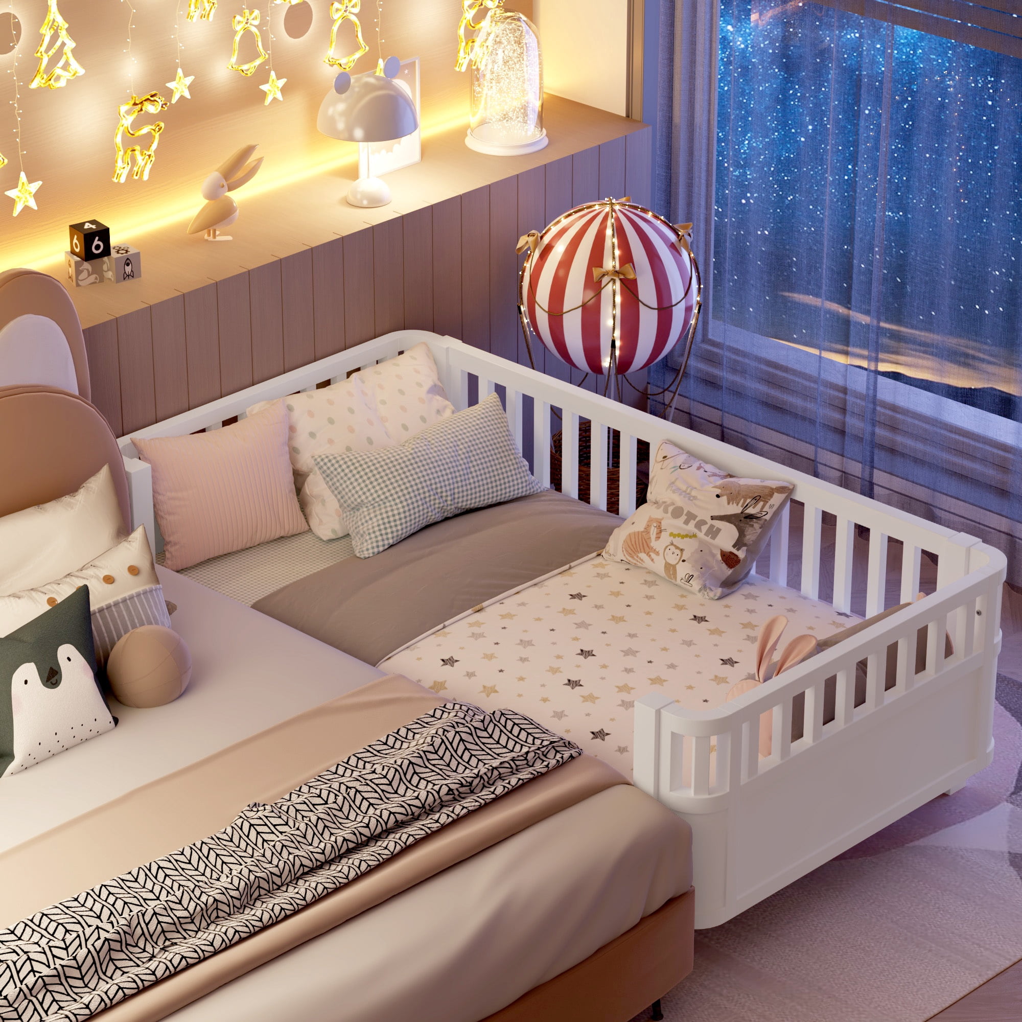 Euroco Wood Twin Size Platform Bed, Low Profile Bed with Rails for Kids and Toddlers, White
