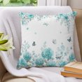 thumbnail image 3 of Pillow Covers 18x18 Set of 2, Turquoise Hydrangea Throw Pillow Covers Decorative Couch Cushion Cover, Farm Florals Butterflies Botanical Flowers Microfiber Soft Pillowcases for Bedroom Living Room, 3 of 9