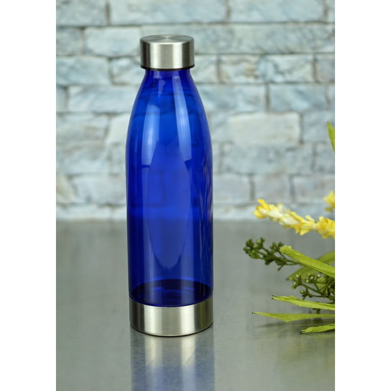 Mainstays 22 oz Clear and Silver Plastic Water Bottle with Screw Cap 