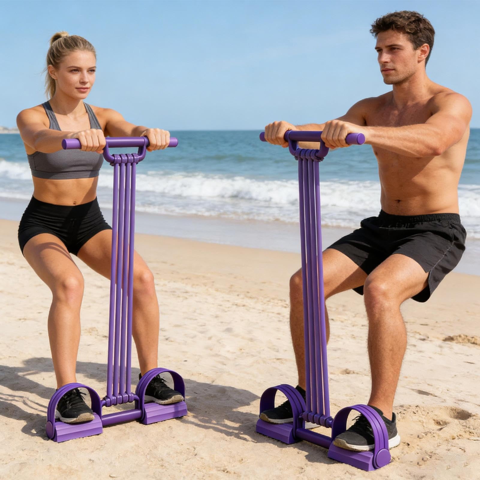 Multifunction Pedal Resistance Band Trainer, Elastic Abdominal Exercise Rope with Handles, Sit-Up Training Equipment for Full Body Workout at Home Gym