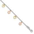 thumbnail image 4 of 925 Sterling Silver 1.5mm Polished Gold and Rose-Tone Heart Flower Chain Anklet with 1in Extender Length, 4 of 5