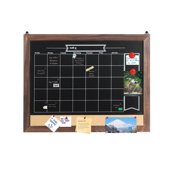 Wood Framed Calendar Chalkboard Magnetic Blackboard Monthly Weekly Notice Board