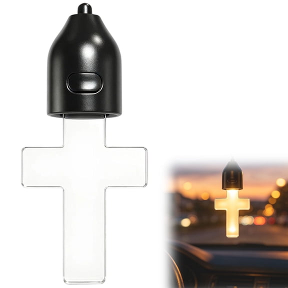 Car Rearview Mirror Ornament Cross Shape Night Light Glowing Pendant Car Interior Accessory Ambient Lamp for Vehicle Home Styling Gift