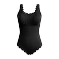 thumbnail image 5 of XUELUO One Piece Swimsuit Women Summer Solid Color Round Neck Ruffled Strappy Sleeveless Ribbed Retro Elastic Slim Swimwear Holiday Wear,Black,L, 5 of 6