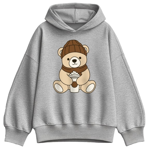 Instant Message - Coffee Bear - Ladies Oversized Fleece Hoodie Sweatshirt