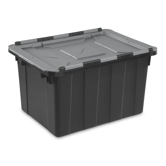 Sterilite Small Hinged Lid Industrial Storage Bin, 12 Gallon Rugged Plastic Storage Tote, Dark Gray