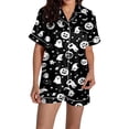 thumbnail image 3 of Trendfront Womens Relaxed 2 Piece Halloween Pajama Set Notched Collar Button Front Short Sleeve Top Elastic Waist Shorts Ghost Print Sleepwear for Women, 3 of 7