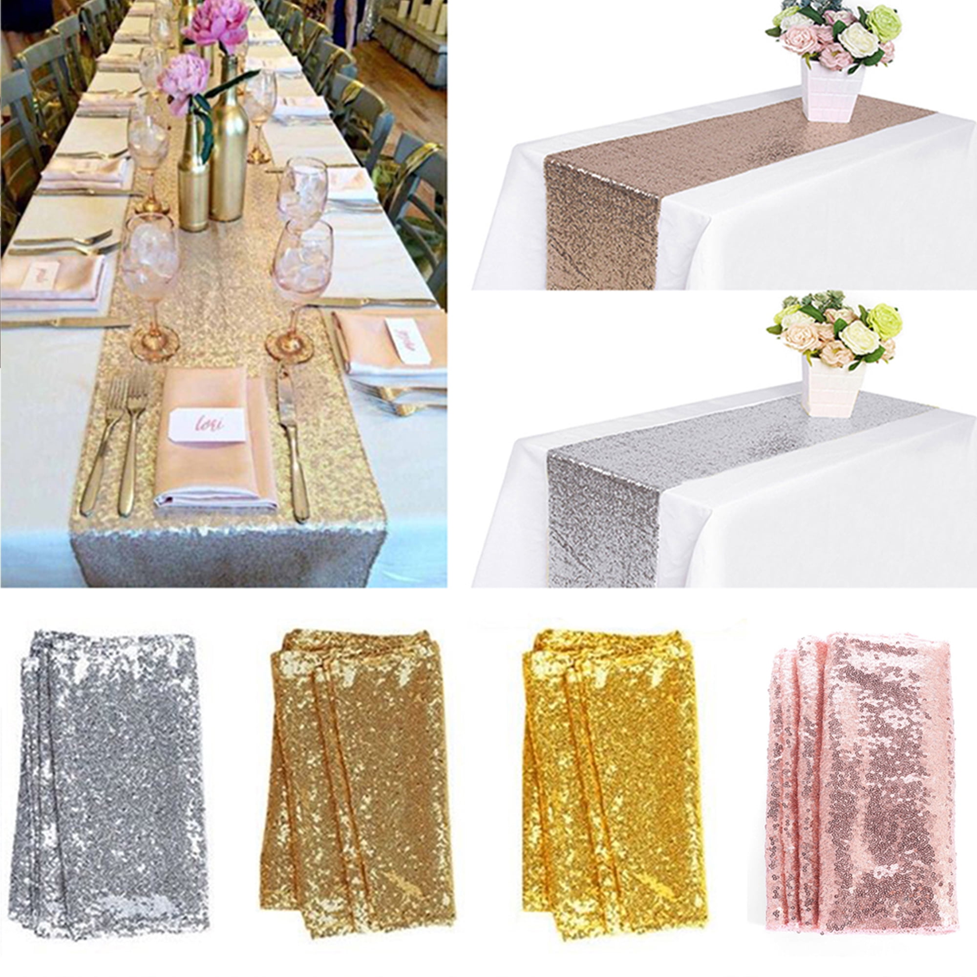 Glitter Sequin Table Runner Cloth Sparkly Wedding Christmas Party Decor 12"x108" 