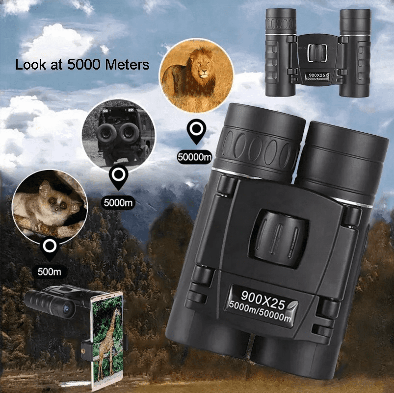 900x25 Zoom Telescope Professional BAK4 HD Powerful Binoculars Long Range Portable Outdoor Folding FMC Binocular Camping Travel