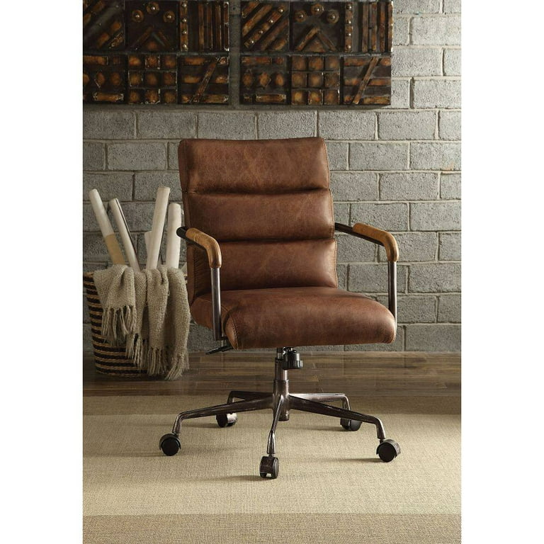 Tufted Brown Leather Adjustable Executive Office Chair- Casters