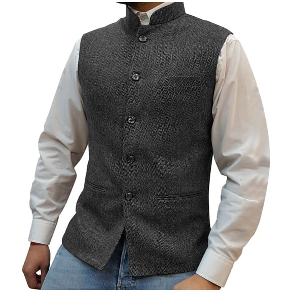 Kalauyu Men's Suit Vest Business Formal Dress Vest Slim Fit Waistcoat Stand Up Collar for Tuxedo or Suit Wedding