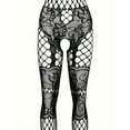 thumbnail image 3 of Women Sexy Lingerie Bodysuits stockings stretchable split halter neck fishnet Black one size, 3 of 5