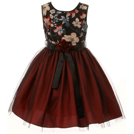 Little Girls Floral Tulle Christmas Birthday Holiday Party Flower Girl Dress Burgundy 4 (J21KS48)
