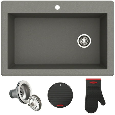 Gray Single Bowl Kitchen Sink - Kraus Forteza 33 In Dual Mount Single Bowl Granite Composite Kitchen Sink, Gray