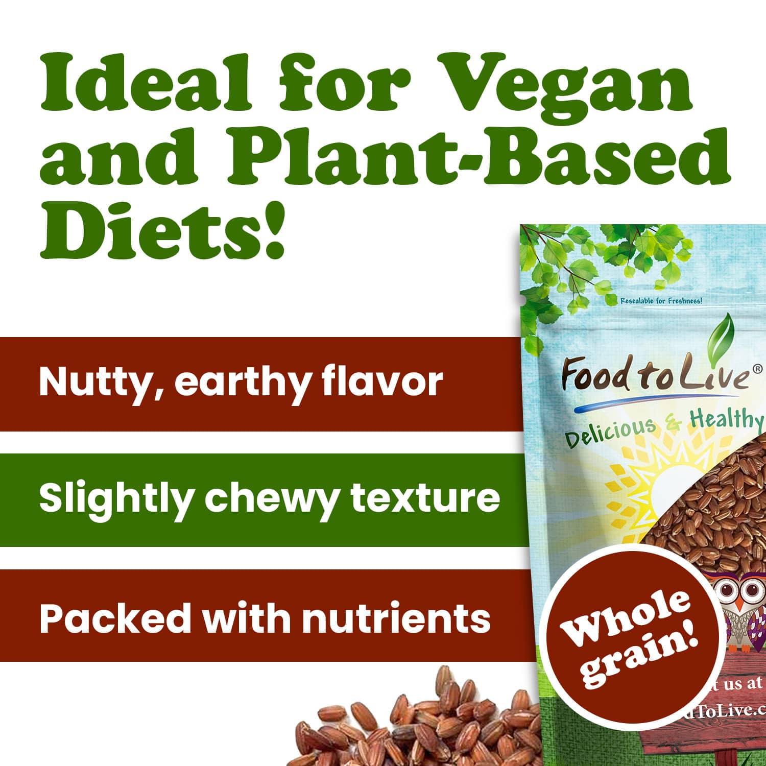 Red Rice, 12 Pounds — Kosher, Raw, Vegan — by Food to Live